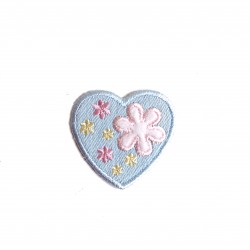 Iron-On Patch - Jeans Heart with Pink Flower